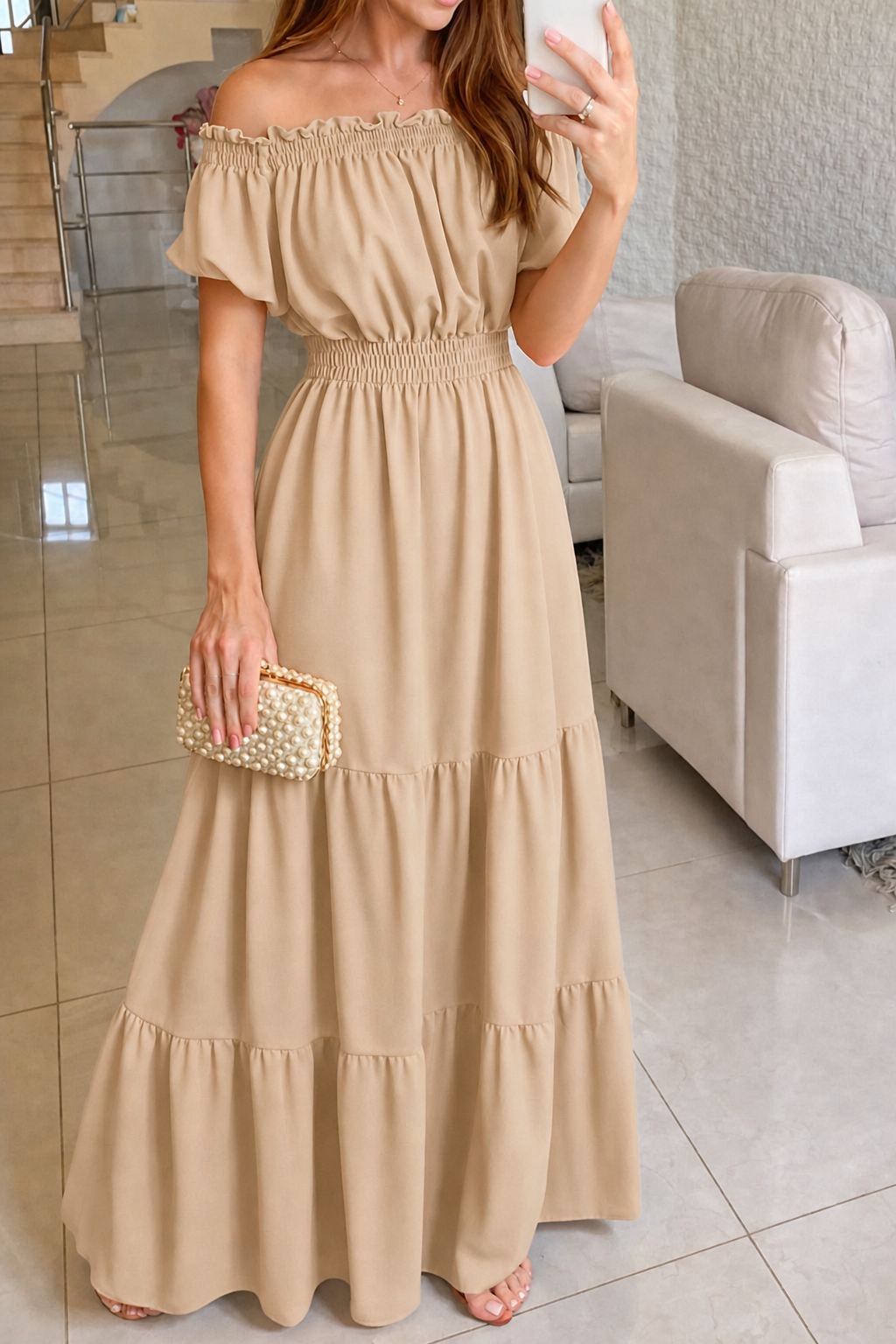 Riviera Off-Shoulder Tiered Maxi Dress