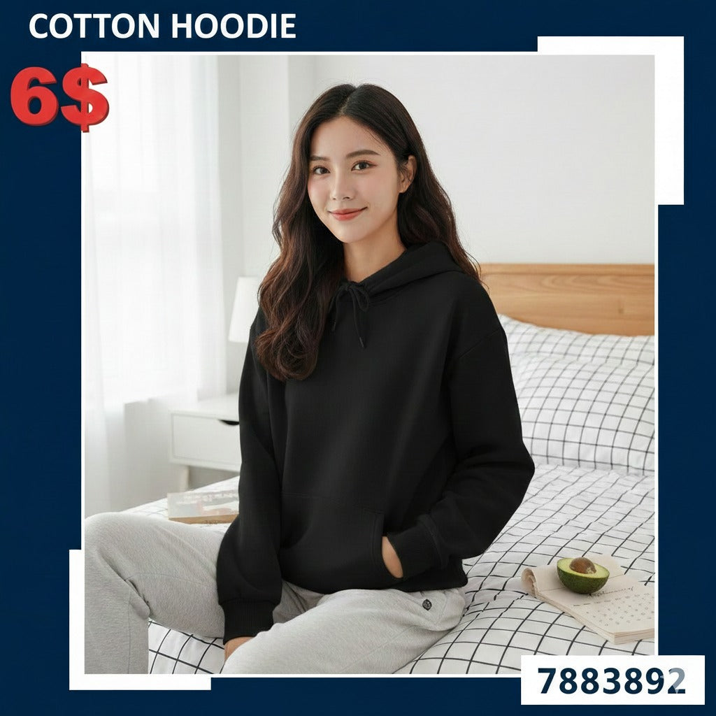 Women's cotton pullover hoodie in black