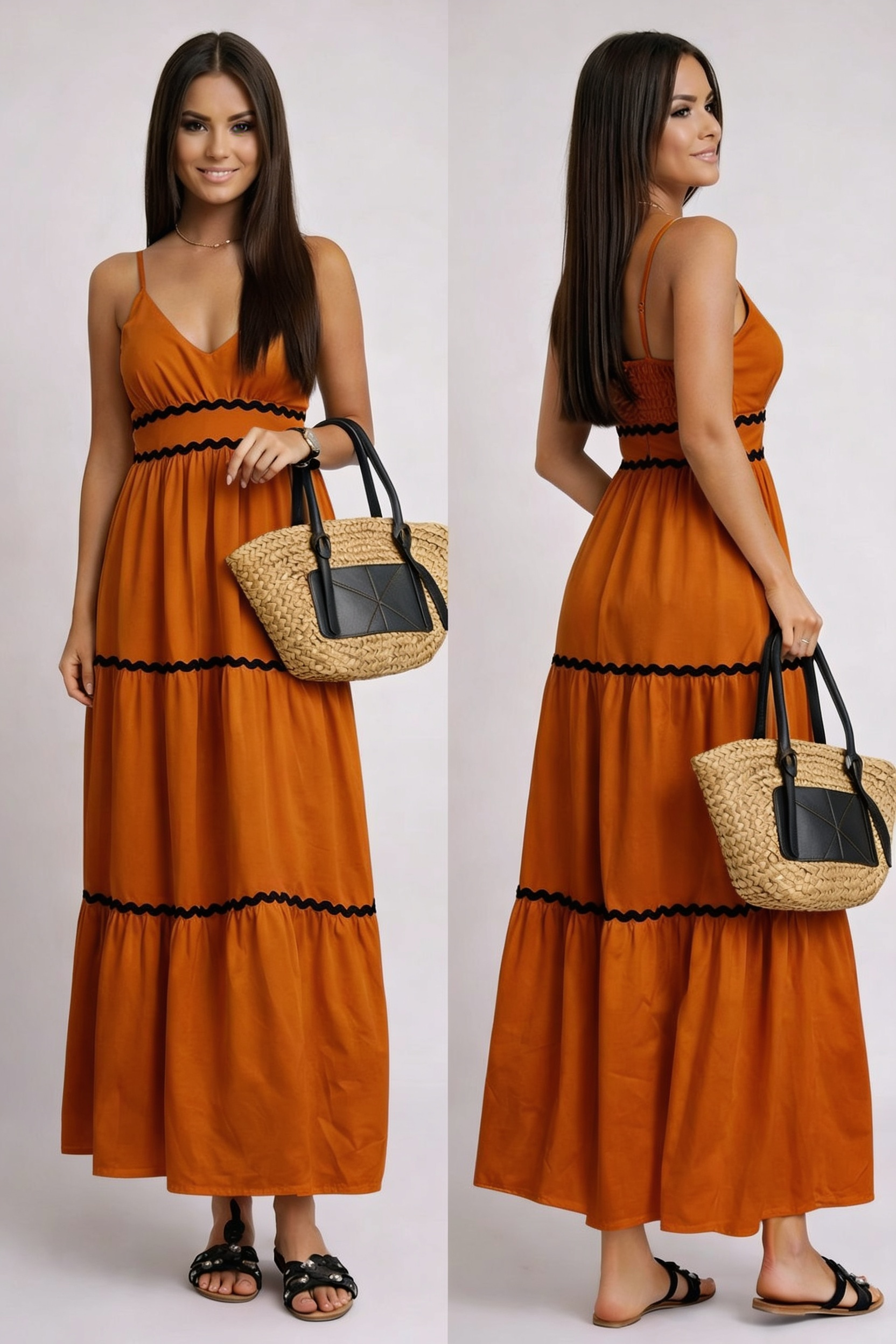 Summer Maxi Dress - Orange, front and back