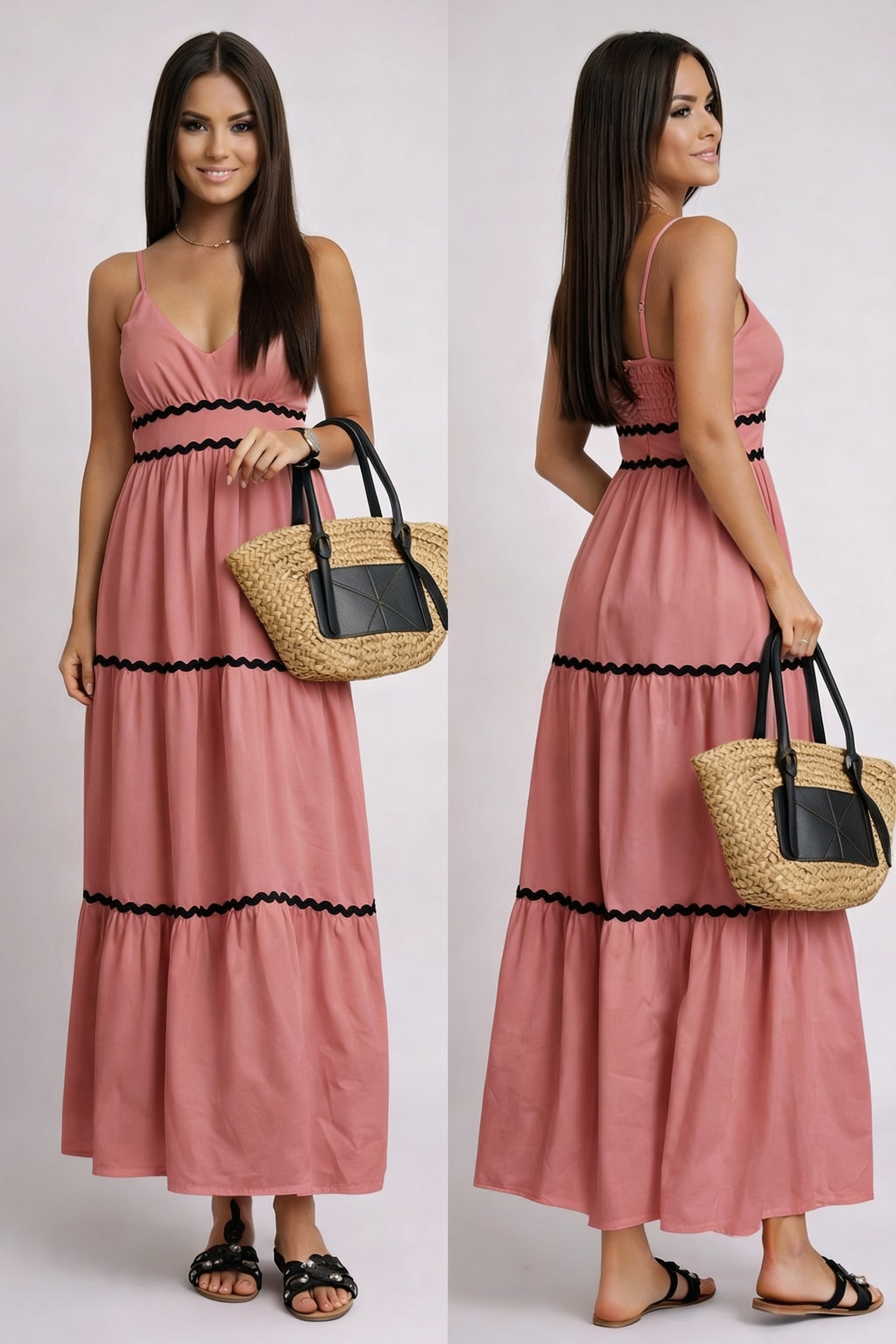 Summer Maxi Dress - Rose, front and back