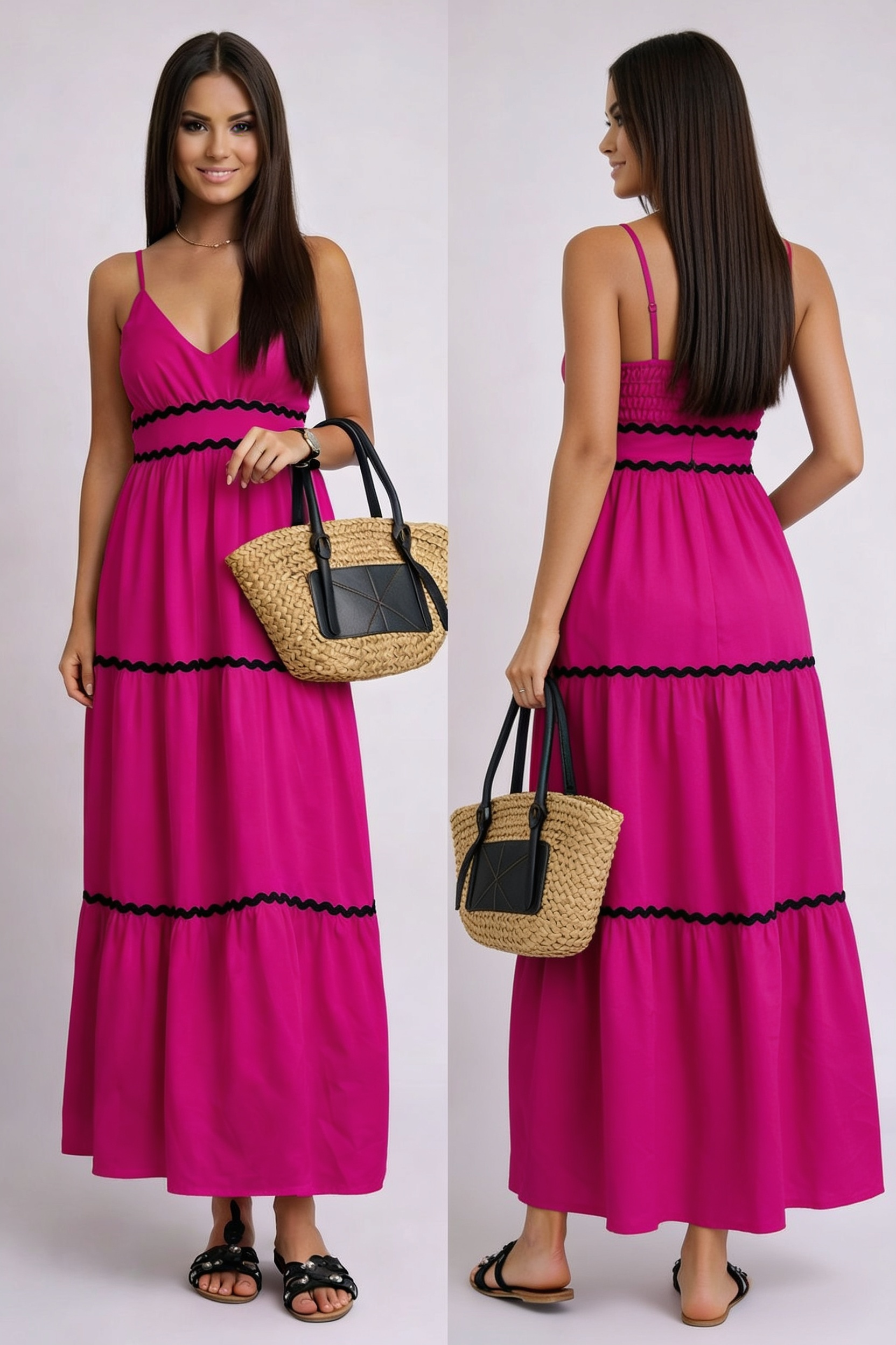 Summer Maxi Dress - Fuchsia, front and back