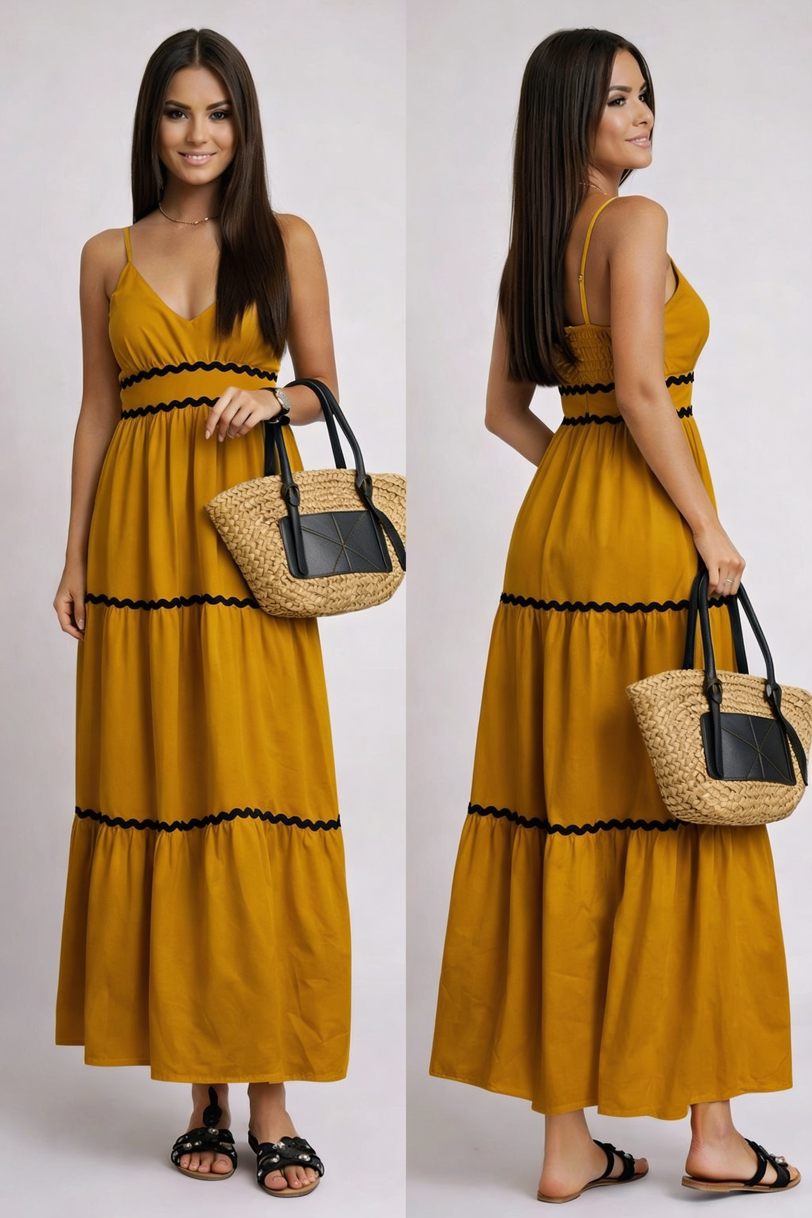 Summer Maxi Dress - Yellow, front and back