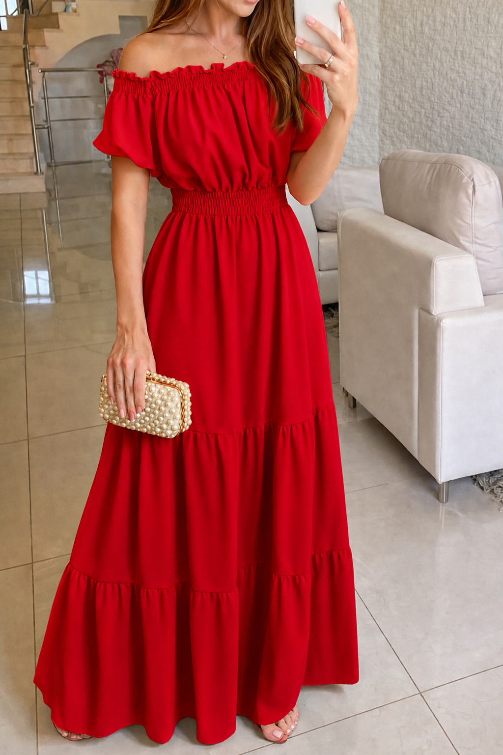 Riviera Off-Shoulder Tiered Maxi Dress