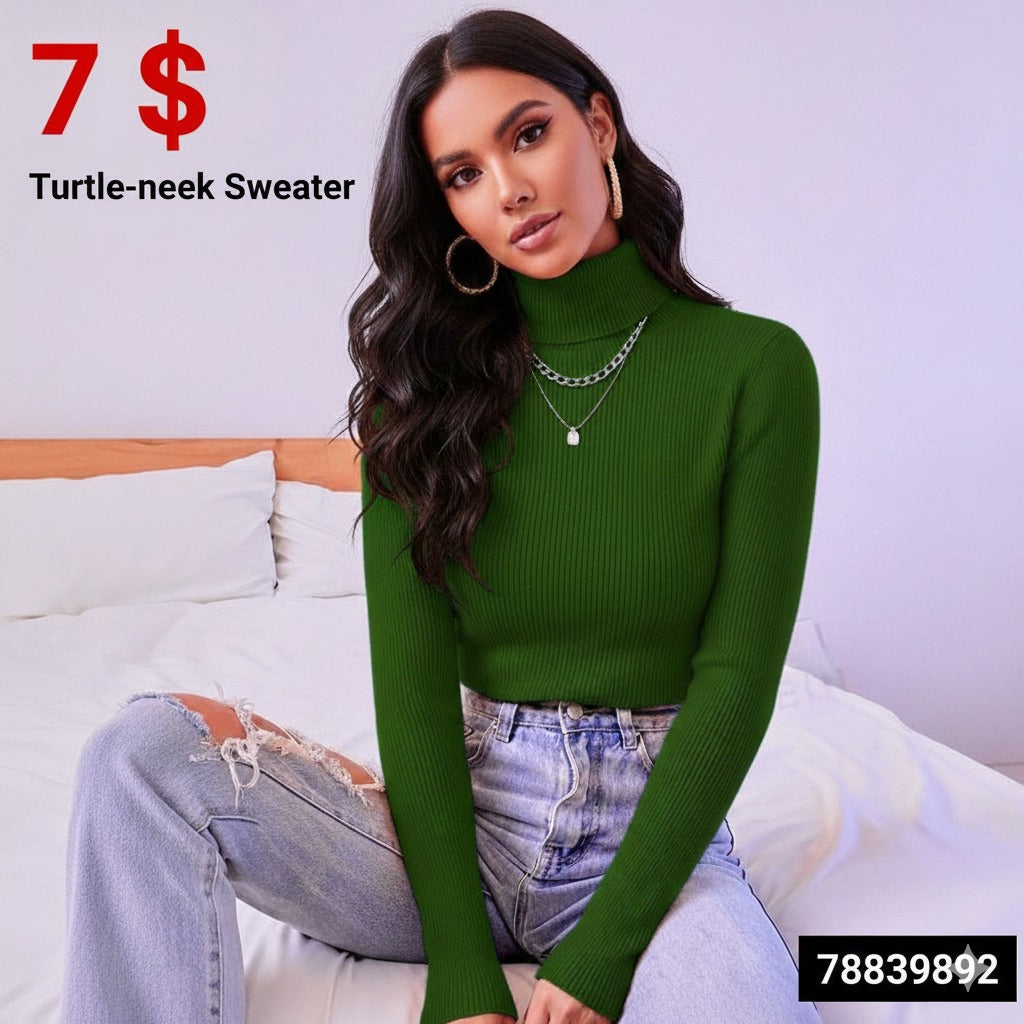 Women's ribbed turtleneck sweater in green