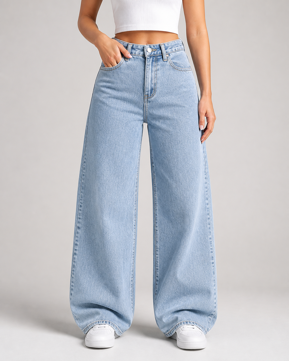 Blue wide leg jeans for women