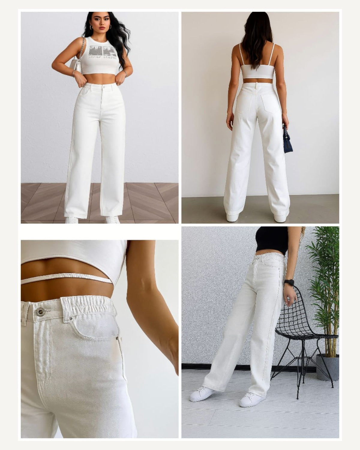 High waist wide-leg jeans in white